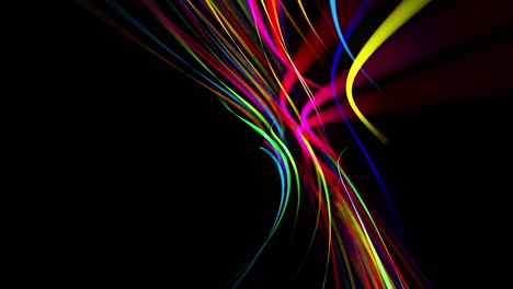 fondo en bucle abstracto en 4k con rayas de luz multicolores, efectos de luz y bokeh. líneas de neón hechas de partículas vuelan y forman estructura curva o patrón retorcido. espiral