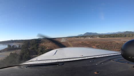 Landing-a-small-passenger-airplane-in-Tofino,-Canada--Pilot-view