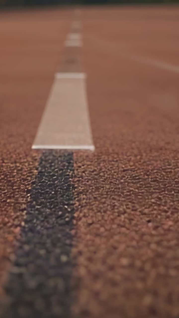 Vertical video: Moving camera along center stripe, revealing white plate and track detail outdoors