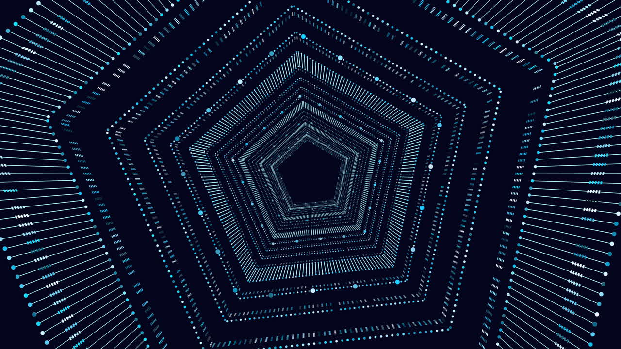 Futuristic tunnel in galaxy from dots and lines in hexagons from rainbow color 3