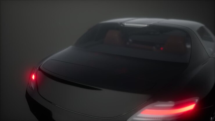 auto sportiva di lusso in uno studio buio con luci brillanti