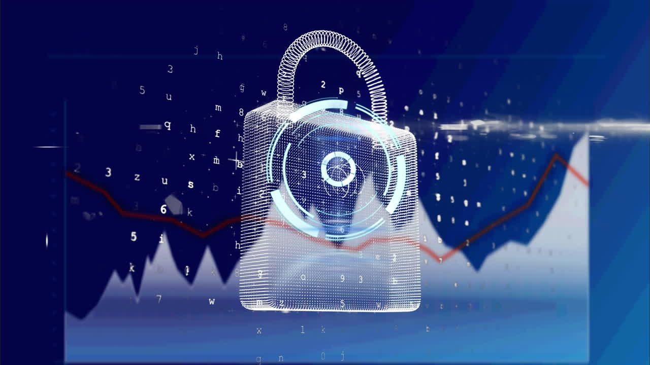 animación del candado de seguridad en línea y procesamiento de datos en pantalla