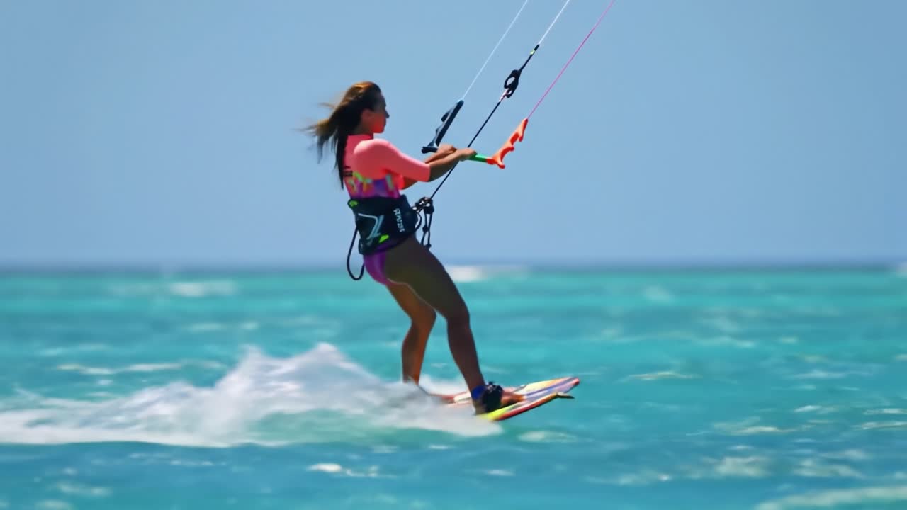 kiteboarding en el agua turquesa