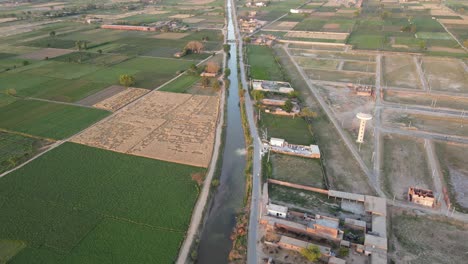 Drone-view-of-agriculture-fields-and-village-life-of-Punjab,-India-and-Pakistan