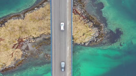 aerial drone 4k footage of bridge in reine, lofoton islands, norway