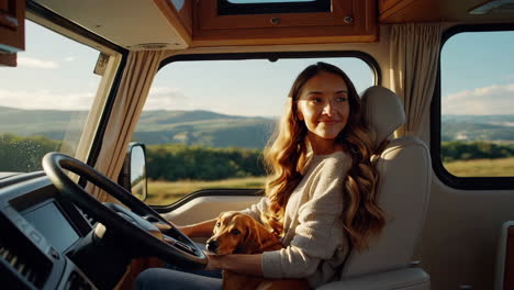 woman and dog on a road trip