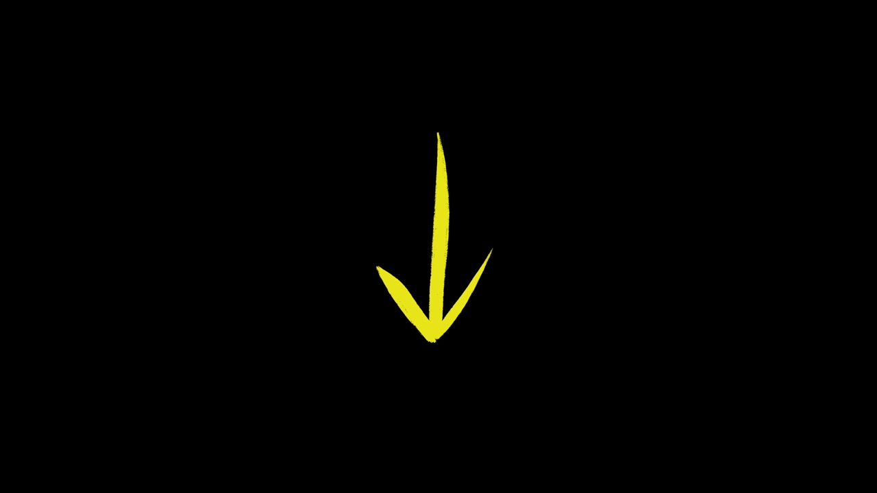 Hand-Drawn Yellow Arrow Pointing Down on Black Background