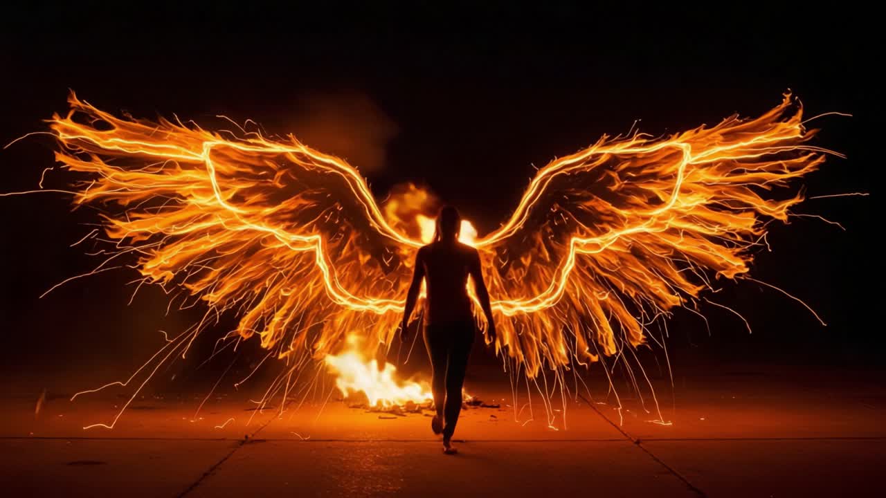 A Mesmerizing Display of Fiery Wings Illuminating the Darkness, Capturing a Unique Moment of Beauty and Power in a Stunning Visual Masterpiece
