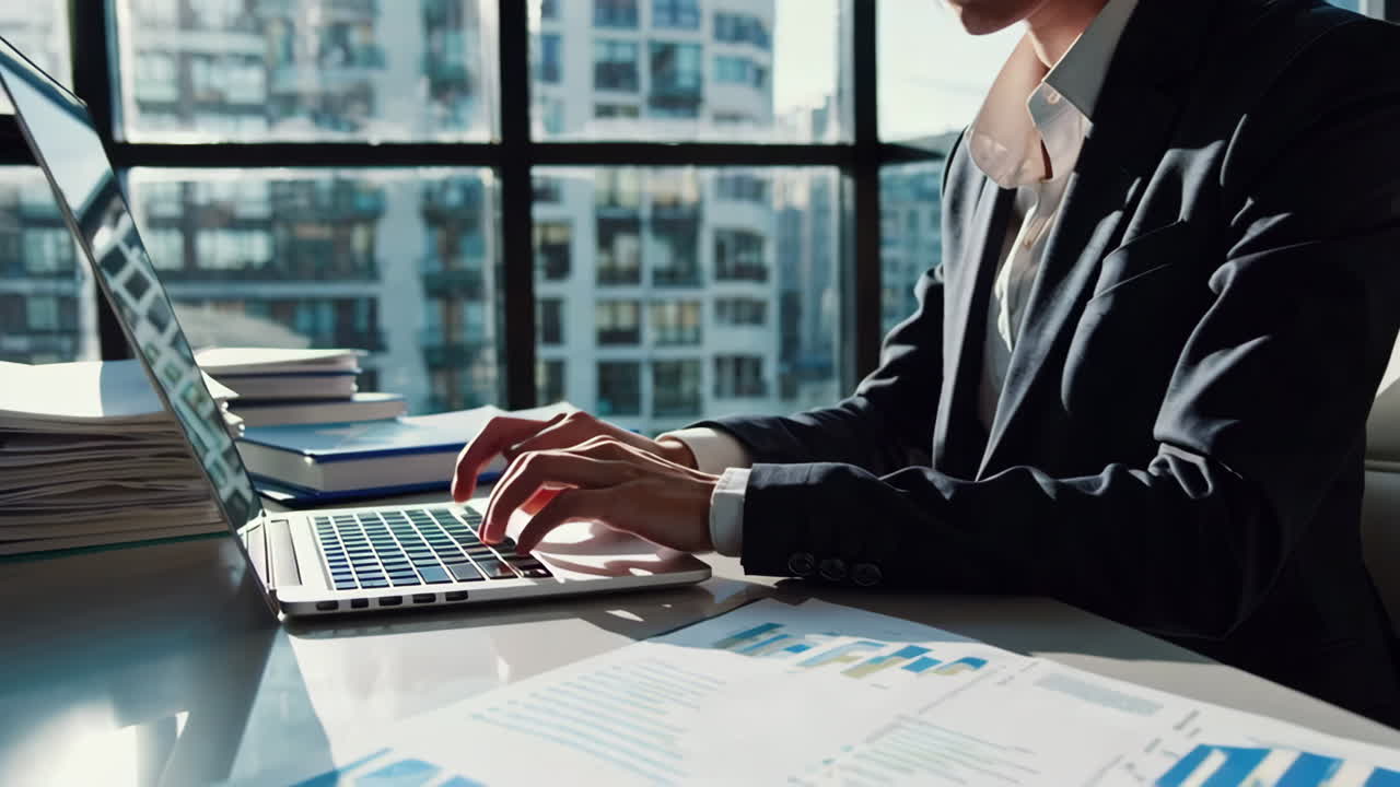 Forretningskvinde, der arbejder på bærbar computer på kontoret