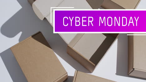animación del texto del lunes cibernético sobre cajas de regalos