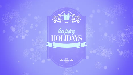 felices fiestas con caja de regalo, nieve y cintas en degradado azul