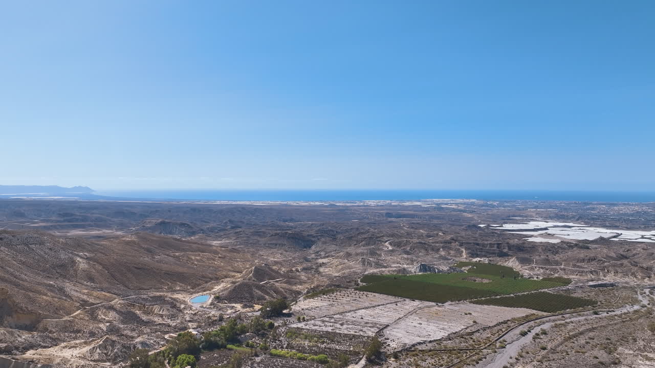 Flight pans across Almeria's scenic hinterland from El Chorrillo to Cabo de Gata