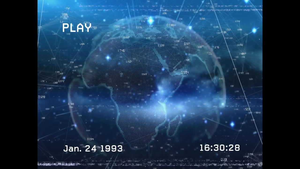 데이터 프로세싱과 검은색 배경의 지구에 대한 간섭의 애니메이션