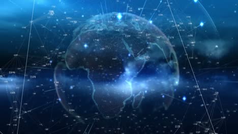 animation of network of connections and data processing over globe