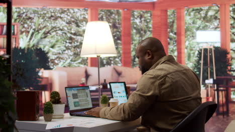 general manager examines financial reports and performance metrics