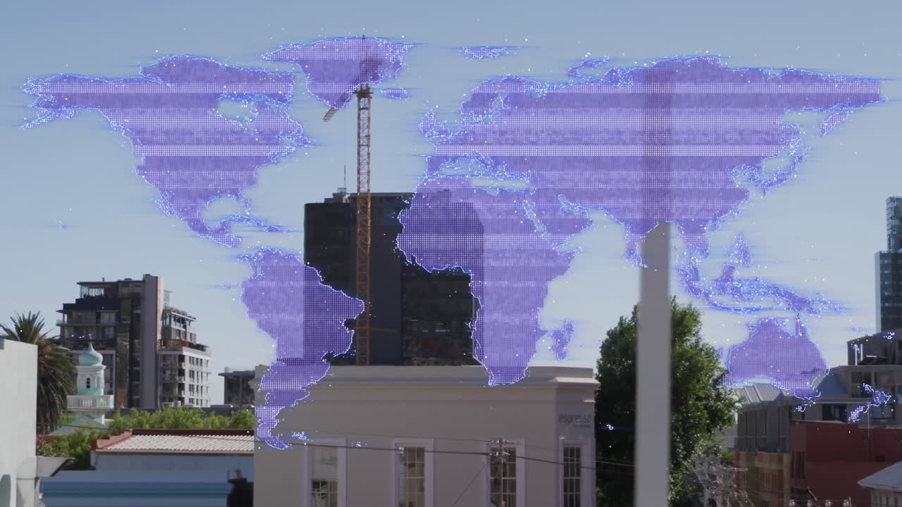 animación de casino jugando con formas caleidoscópicas sobre el paisaje urbano