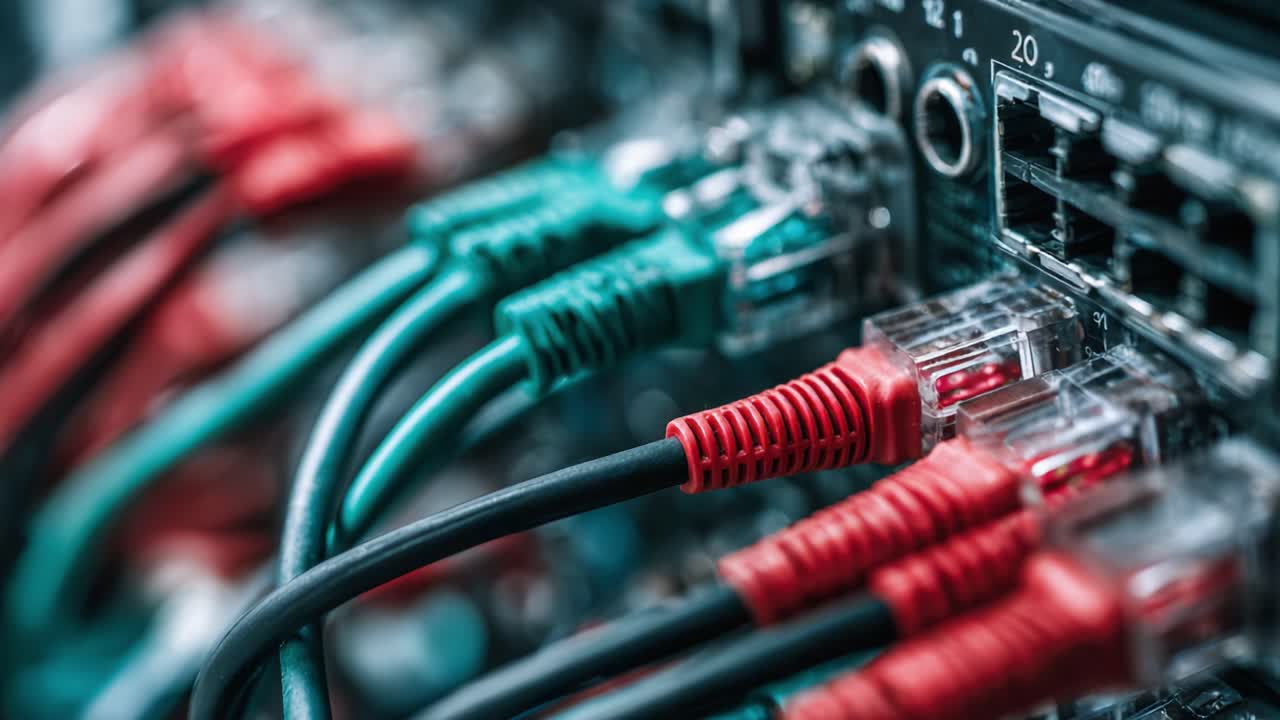 Close-Up View of Network Cables Connected to a Router, Highlighting the Color-Coded Ethernet Connections Essential for Data Transmission and Network Functionality