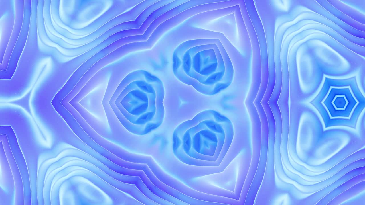 Smooth looped animation of 3d abstract soft matte shape like flower or mandala, symmetrical structure of blue purple velvet material interspersed sequins, changes shapes smoothly cyclical. Gradient