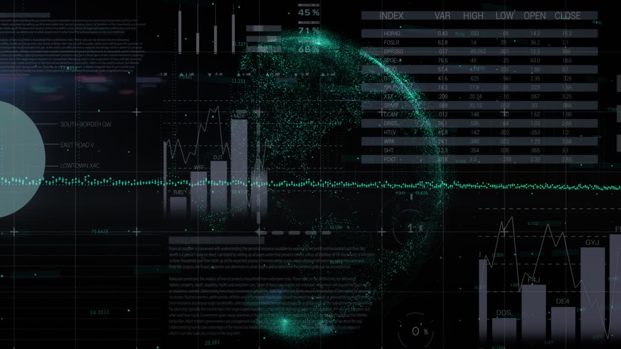 Animation of business statistics moving against green screen