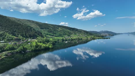 sorfjorden towards takvam and garnes in arna norway, summer aerial