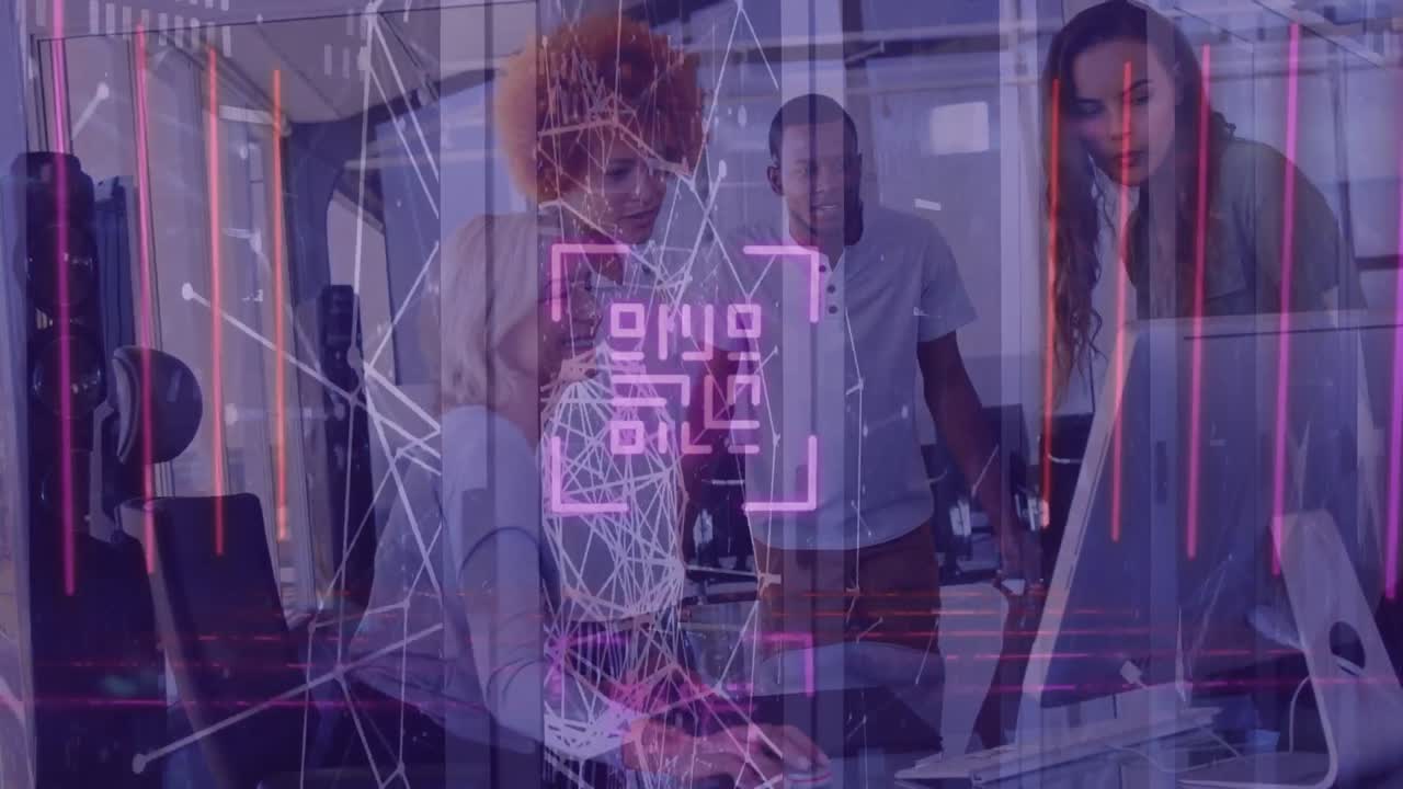 Animation of data processing over diverse business people using computers