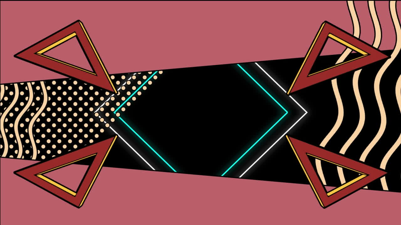 검은색 배경 위에 다채로운 기하학적 그래픽의 애니메이션