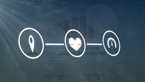 a digital health concept is depicted, with icons representing location, heart rate, and fitness