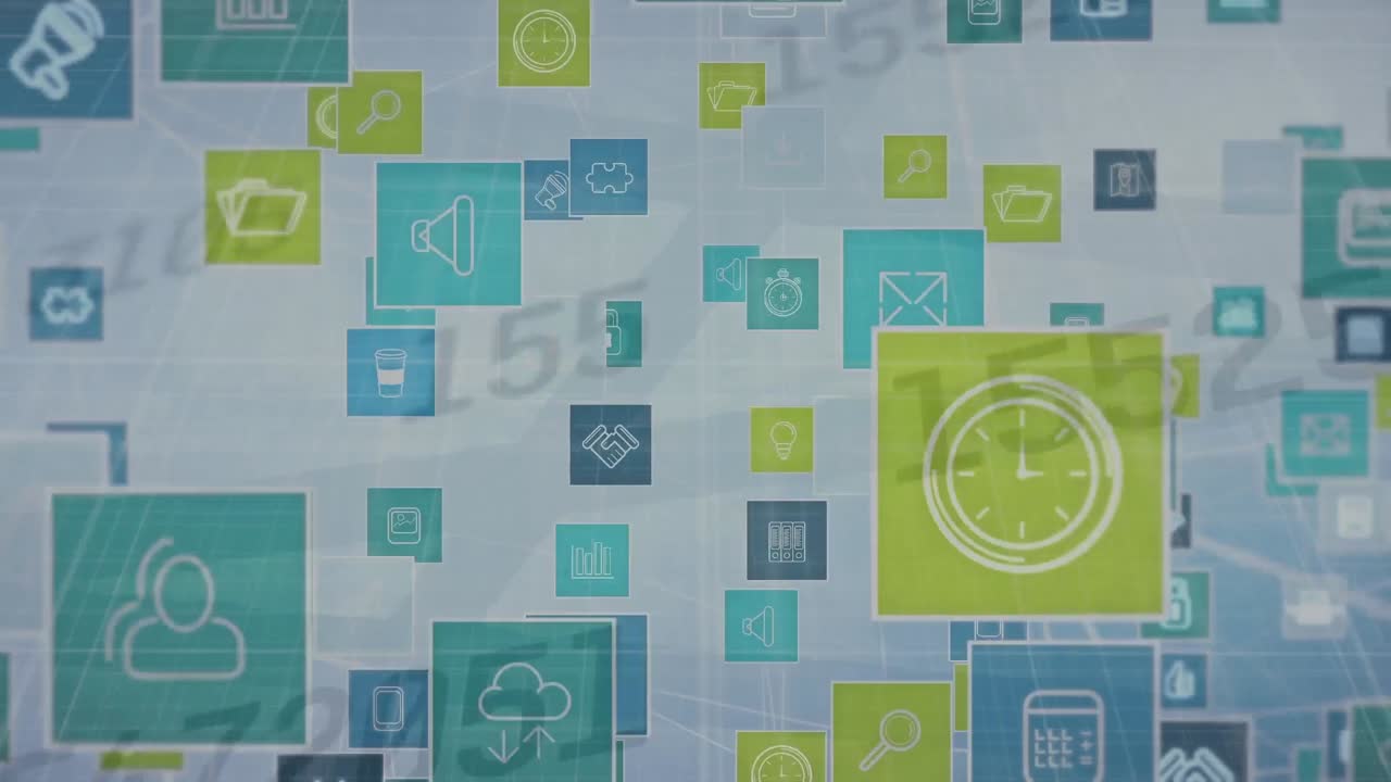 animación de la red de conexiones con iconos y números que cambian