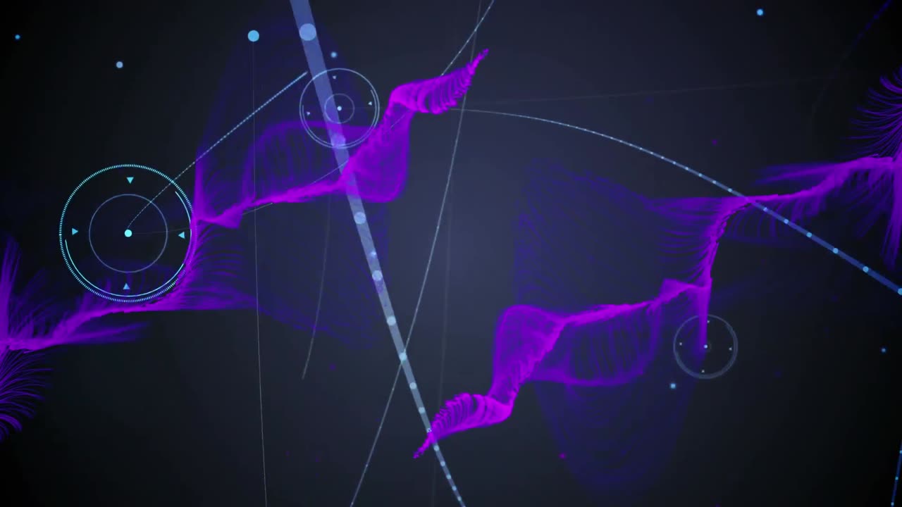 animación de malla púrpura sobre una red de conexiones con puntos.