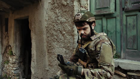 soldier seeks orientation during a mission in a foreign country