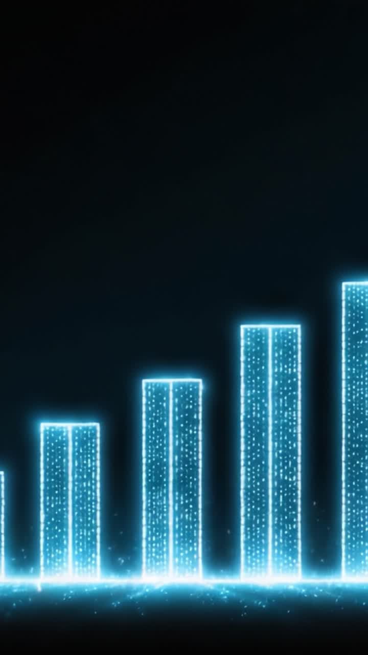 Visual Representation of a Rising Data Trend with Glowing Bars Illustrating Growth and Progress in an Abstract Digital Environment