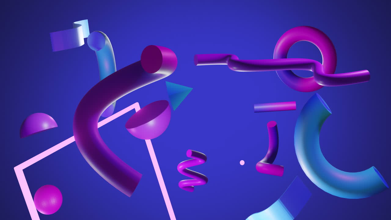 Animation of abstract 3d shapes over blue background