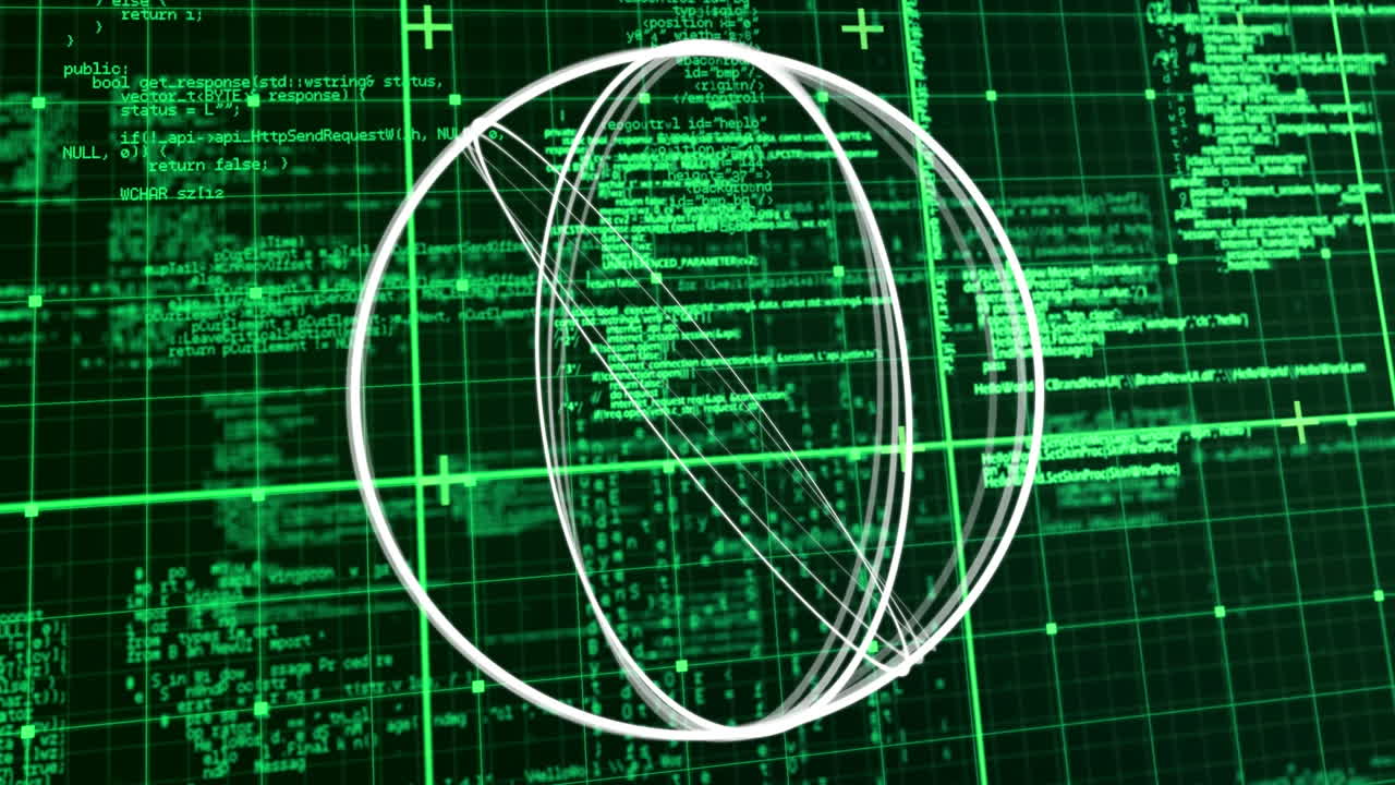 animatie van roterende cirkels over gegevensverwerking in groene en zwarte ruimte
