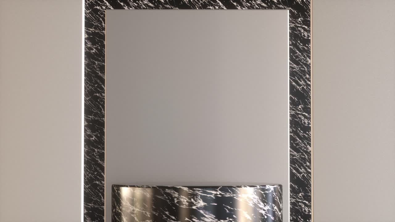 Shiny printed cylinder podium stand in studio 3d render animation