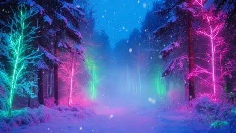 la forêt d'hiver lumineuse la nuit