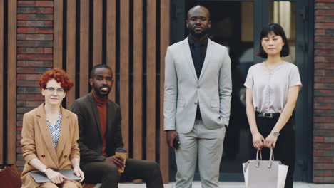 group portrait of multiethnic business people on street