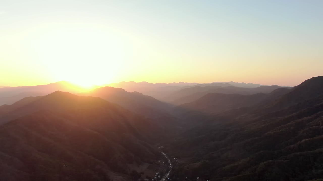 Misty Sky With Golden Sunrise On Mountainscape Over Yelapa Town In Jalisco, Mexico. Aerial Drone Shot