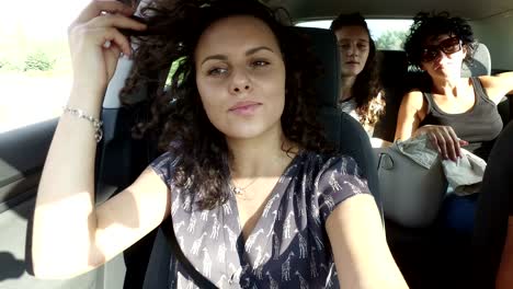 family commuters having fun traveling, dancing and singing in car, 4k