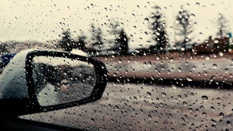 looking out from the driver seat of a car to a blurred view of campbell parade in bondi, sydney, on a cloudy and rainy day.