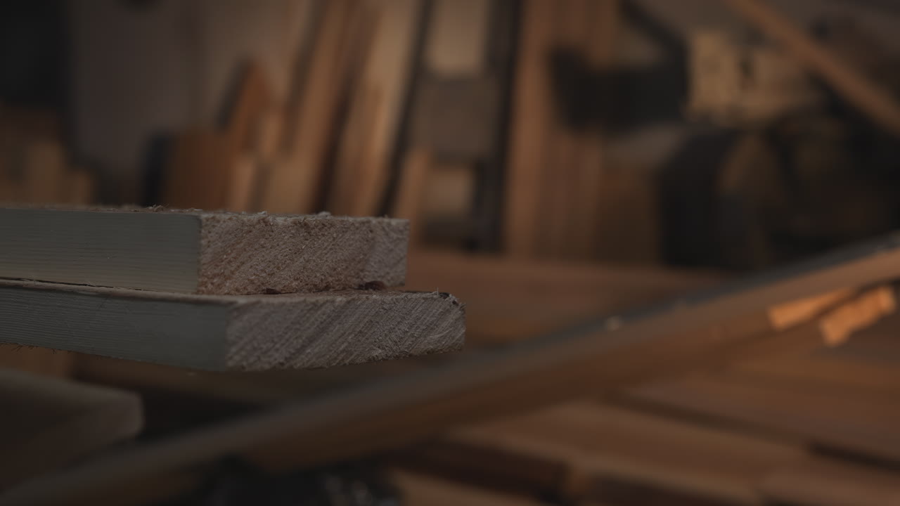 Stack of Wood Lumber in Workshop