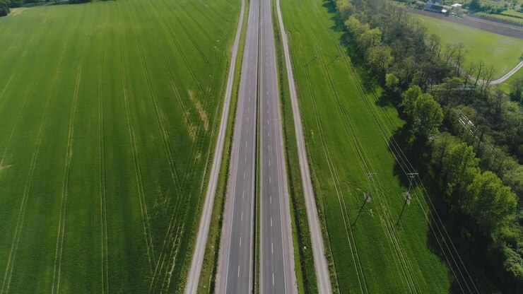 Car Passing Highway Aerial View 9