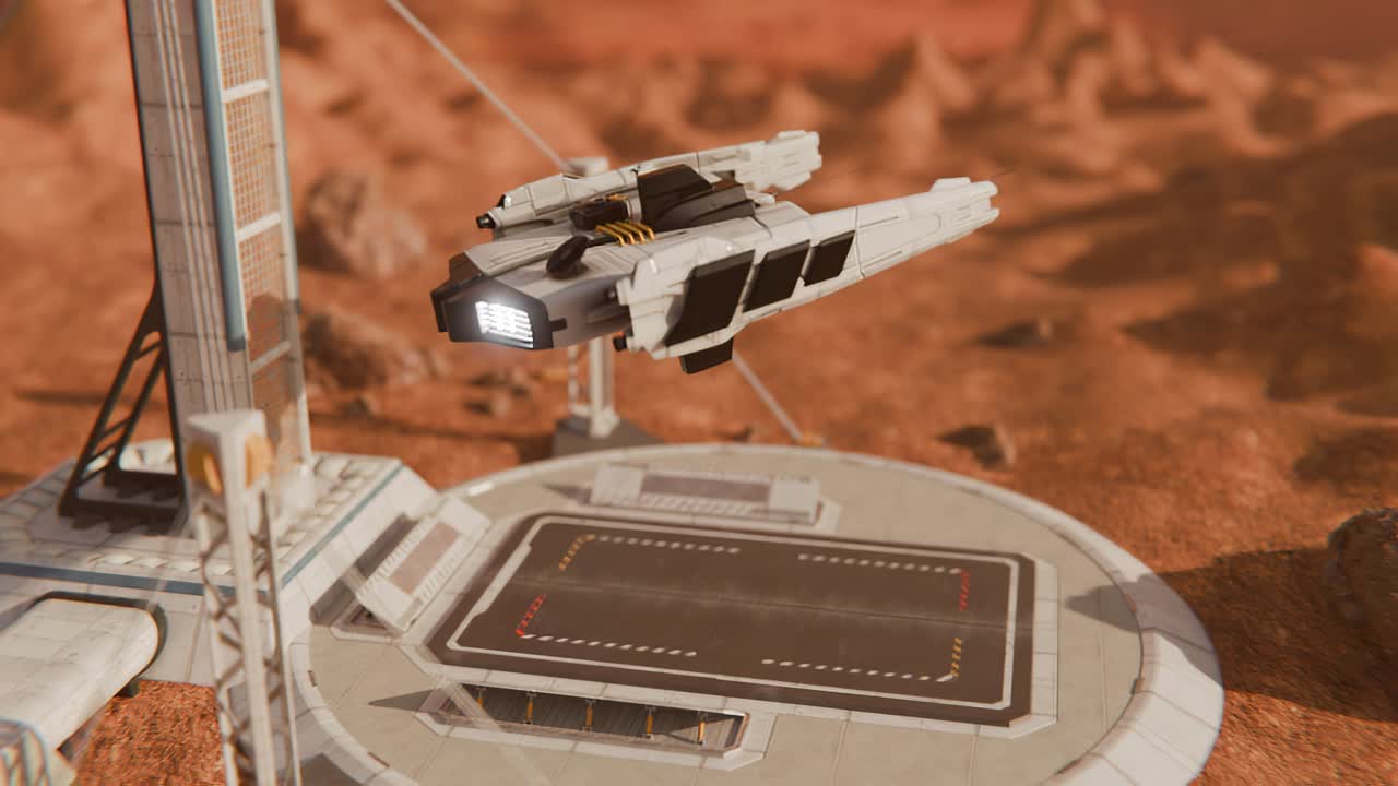 nave espacial en el puerto espacial marciano