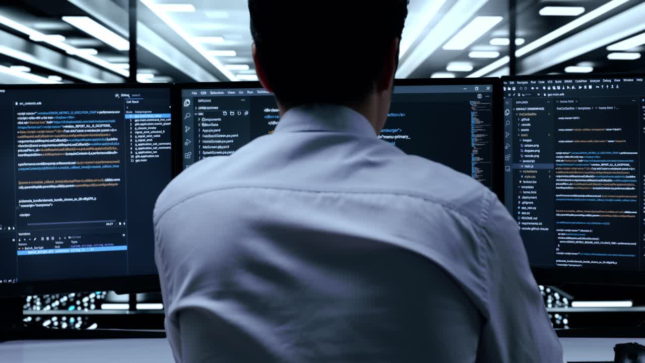 es profesional trabajando en código en el centro de datos