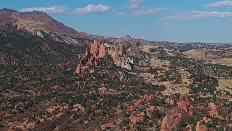 high alpine scrubland and forest canopy covers desert region of garden of the gods colorado