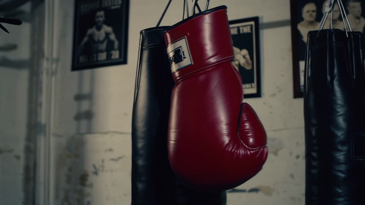 Boxing Gloves and Punching Bags in a Gym
