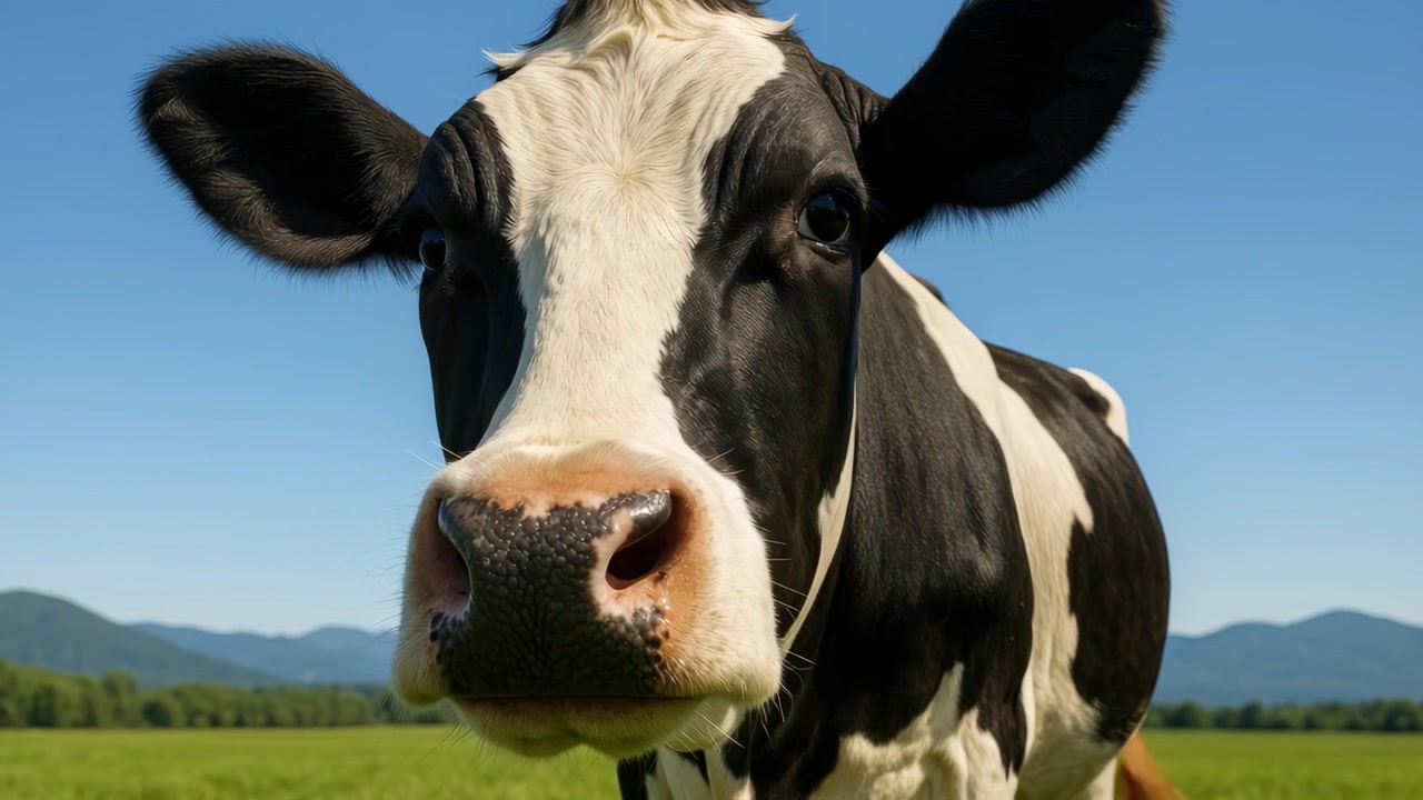 Close-up portret van een Holstein koe in een groene weide