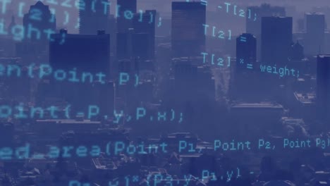 animation of data processing against aerial view of cityscape