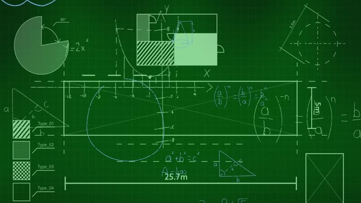 Animazione di elaborazione dati matematici su sfondo verde