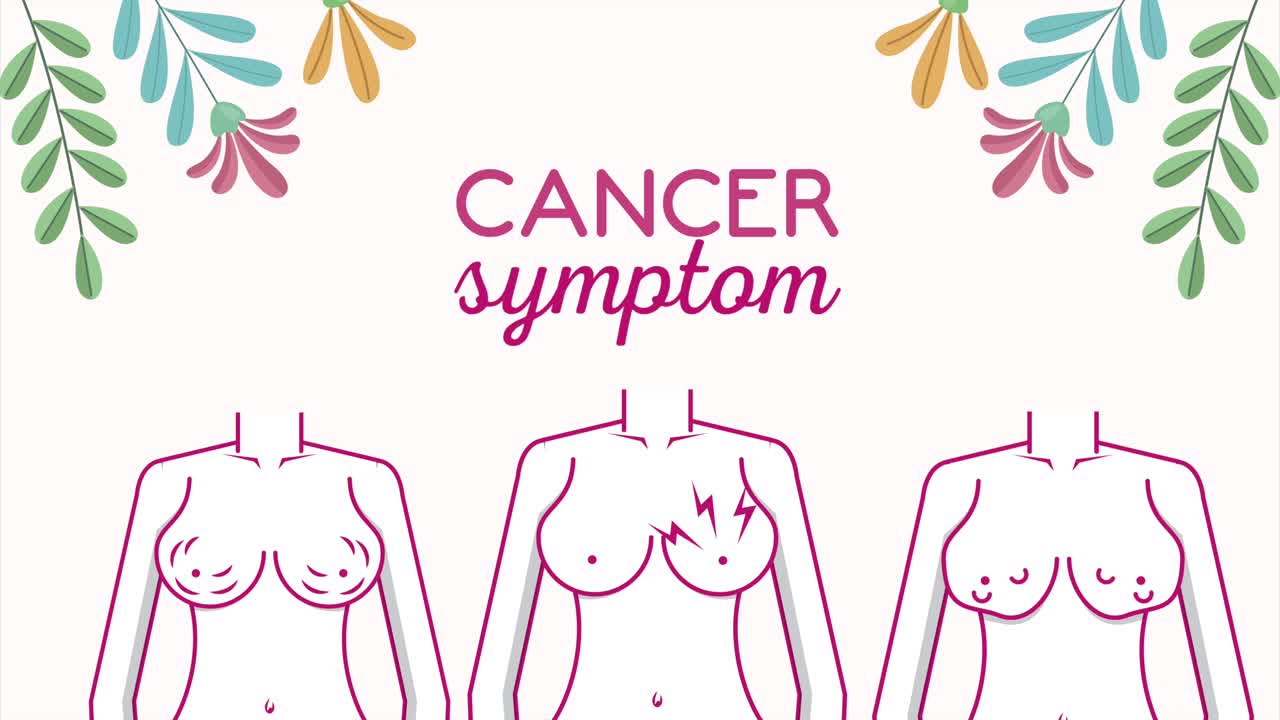 animazione di sensibilizzazione sul cancro al seno con corpi di ragazze e fiori