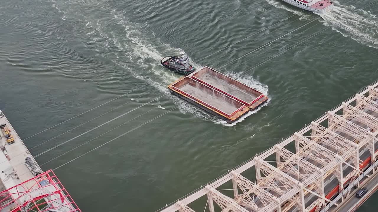 Drone view captures busy water traffic in New York